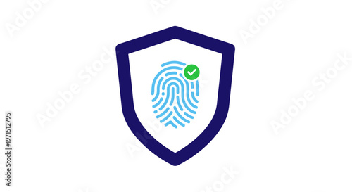 Fingerprint inside security shield logo.