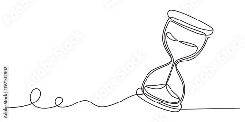 A single continuous line drawing of an hourglass representing the concept of passing time today. Vector, illustration