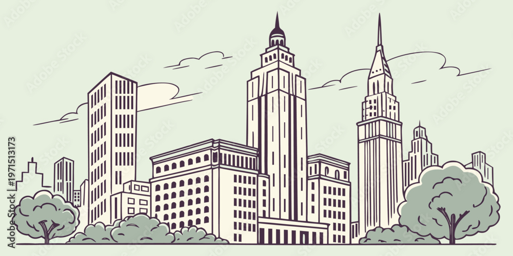 Obraz premium Modern generic global city skyline, flat design vector