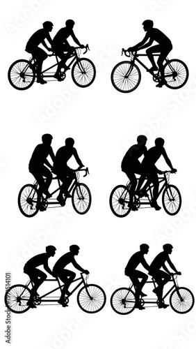 Tandem Bicycle Riders Silhouettes - Couple Cycling Together