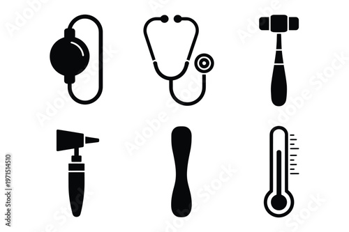 Medical instruments icons set - health and diagnosis tools