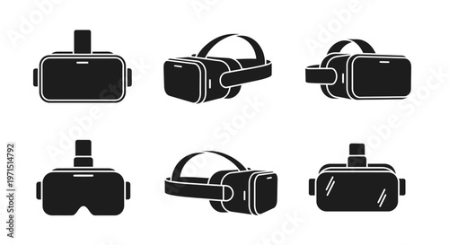 Virtual Reality Headset Icons: Front, Side, and Angle Views