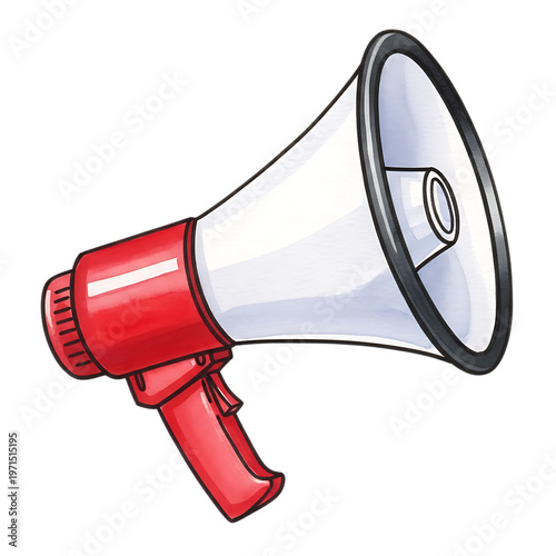 Red megaphone on transparent background for announcements