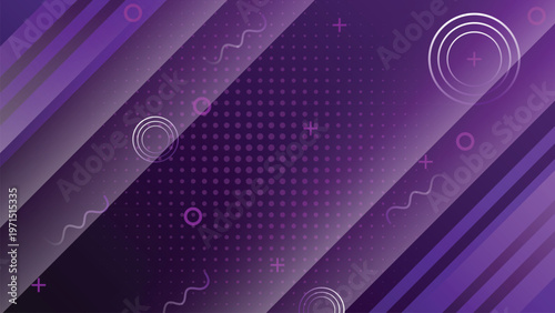 Purple futuristic halftone background with various shape layers and abstract gradient overlay, modern geometric design for banner, presentation and web layout