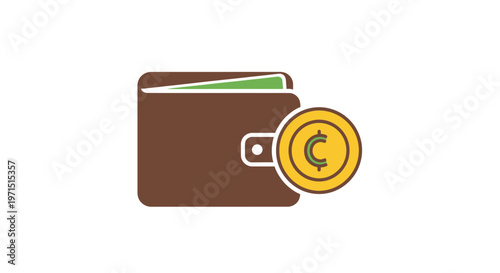 Brown wallet with gold coin.
