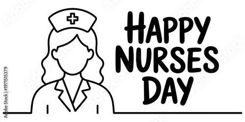 A simple black and white line art illustration celebrating the occasion of international nurses day Vector, illustration