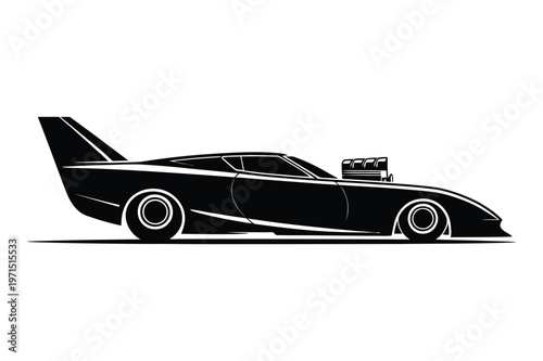 Classic drag race car side view black silhouette vector illustration