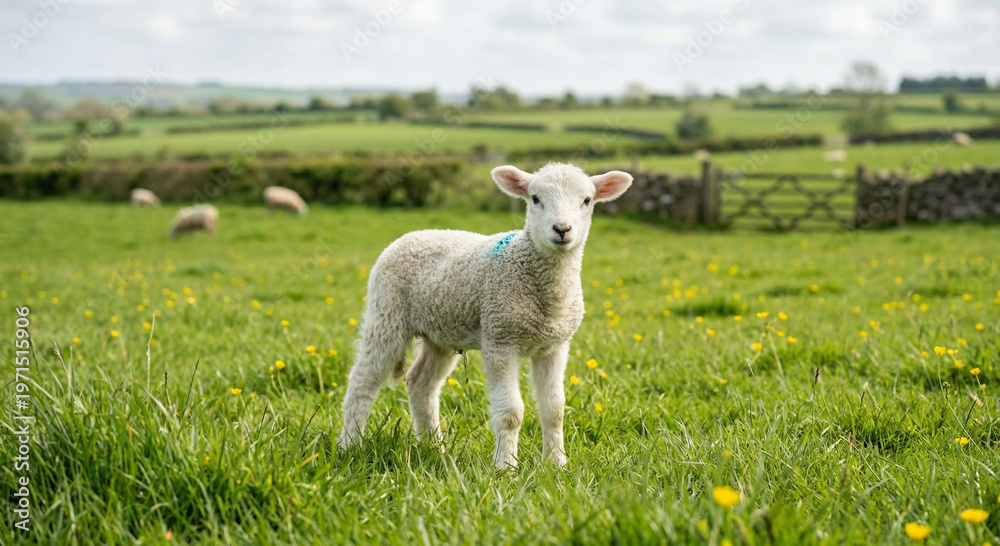 Obraz premium Solitary white lamb looking forward portrait