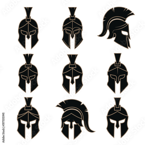 Ancient Spartan Helmets Collection Vector Set