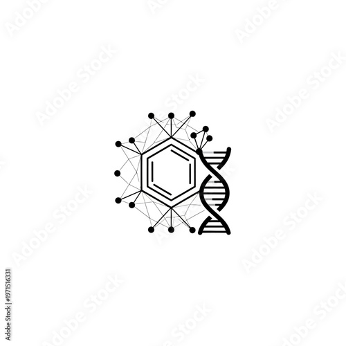 Abstract Science Icon with DNA Helix and Molecular Structure
