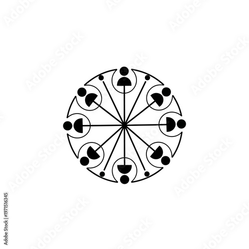 Abstract Social Network Icon with Connected People Figures in Circular Formation
