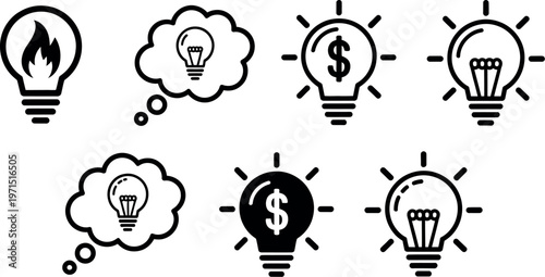 Idea lightbulb finance icon with money and profit symbols representing startup strategy, financial growth and business planning illustration