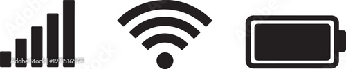Signal, Wi‑Fi, and Battery Icons Set – Mobile Device Status Symbols