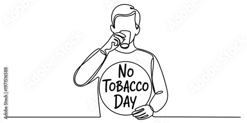 A continuous line drawing of a person choosing to drink water instead of using any tobacco products Vector, illustration
