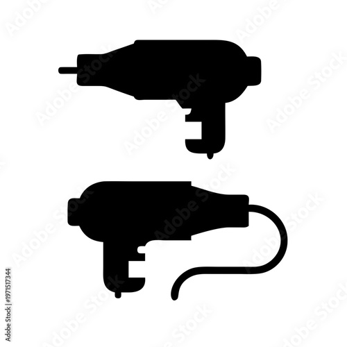 Black silhouettes of hair dryers