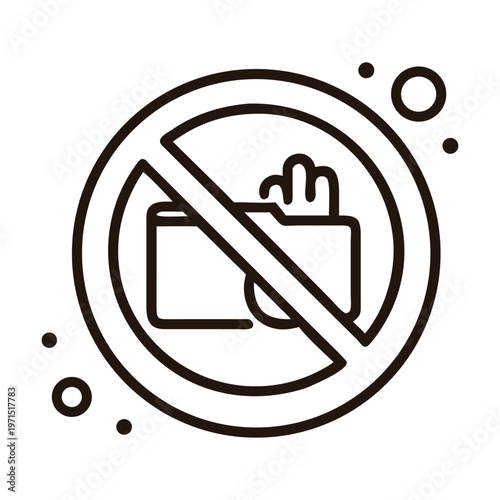 A minimalist line art icon depicting a folder with documents crossed out, symbolizing data protection, access denial, or restricted information, isolated on