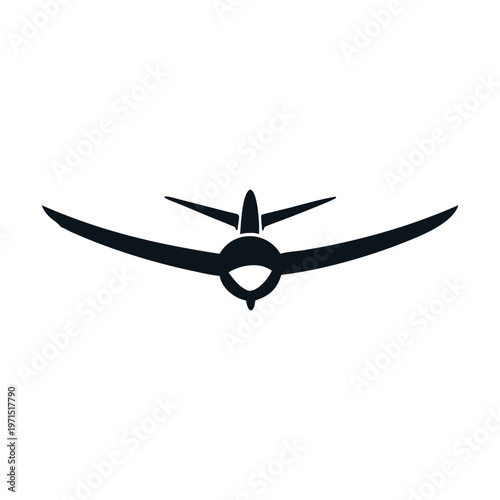 Silhouette of a vintage airplane flying straight on isolated on, a symbol of travel, aviation, and nostalgia, evoking a sense of adventure and historical significance