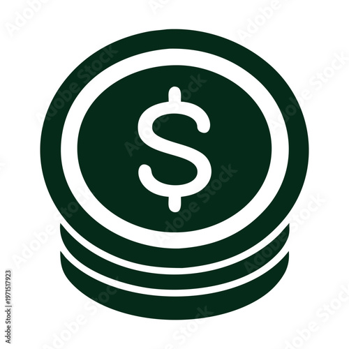 A stack of coins isolated on, symbolizing wealth and financial prosperity, with a prominent dollar sign indicating currency and monetary value in a minimalist design