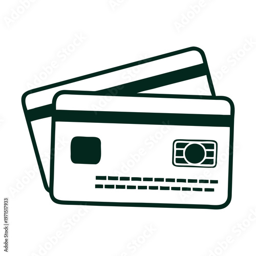 Two credit cards isolated on, one slightly behind the other, both with a magnetic stripe and chip, suggesting financial transactions and secure payment methods