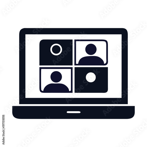 Illustration of a video conference on a laptop screen, depicting remote communication and collaboration, isolated on suitable for illustrating online meetings and virtual teamwork