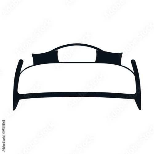 A stylish bed with a curved headboard and two pillows, isolated on, offers a comfortable and inviting place to rest and relax after a long day, providing a cozy retreat