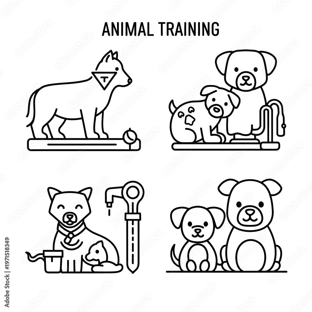 Obraz premium Animal Training and Pet Care Line Icons Set