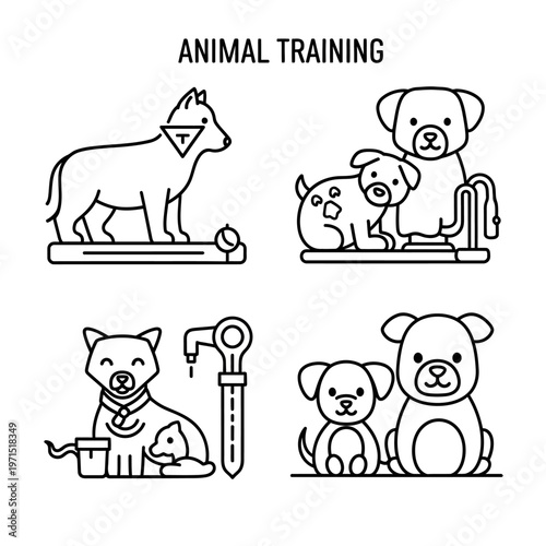 Animal Training and Pet Care Line Icons Set