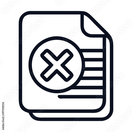 Document with cross mark isolated on representing error, failure, rejection, cancellation, denial, or mistake in a simple outline vector icon design