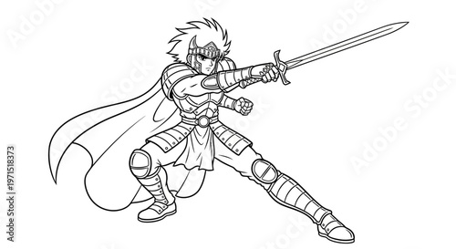 Anime Warrior Knight Character Line Art Illustration