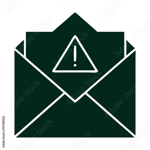 Email security alert an open envelope with a triangle warning sign indicates a potential phishing or spam threat, urging caution when opening suspicious messages and attachments