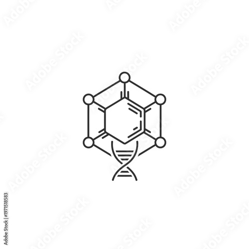 Bacteriophage Virus Icon with DNA Helix and Hexagonal Capsid