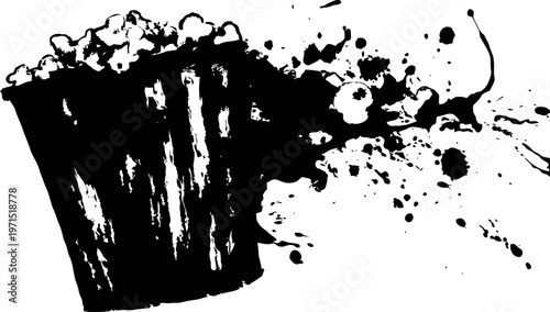 Popcorn bucket explosion silhouette with scattered popcorn popcorn snack cinema movie theater