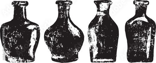 Vintage ceramic bottles set four old rustic jars with textured surfaces antique pottery collection