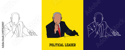 Political Leader talk at Podium, Stylized Vector Illustrations for Public Discourse