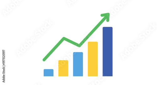 Fotografía Colorful bar graph with green arrow.
