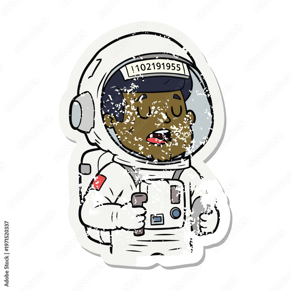 Fototapeta premium Cartoon illustration of an astronaut with a green textured face inside a white space suit
