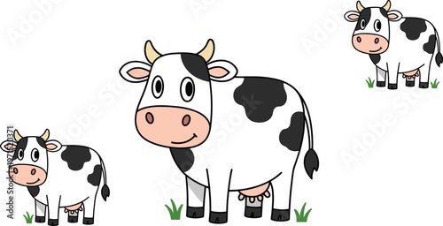Cute Cow Family, Farm Animal Set, Cartoon Cows, Baby Cow, Adult Cow Illustration