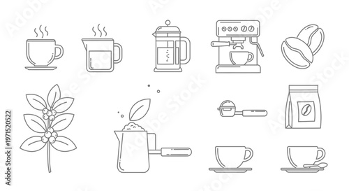 Coffee Beans and Cups Illustration.