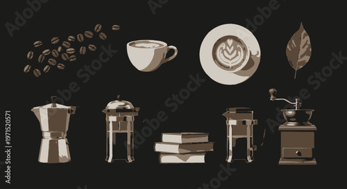 Coffee maker brewing coffee equipment set.