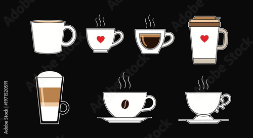 Collection of coffee cups and mugs.