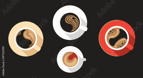 Coffee Cups with Saucers and Designs.