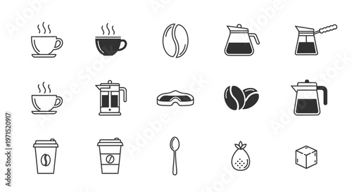 Coffee and Tea Drink Icons Set.