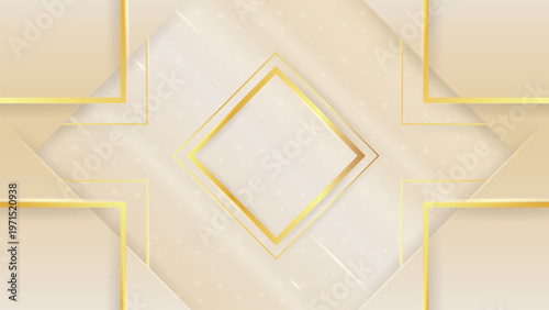 Luxury Cream Abstract Background with Golden Waves. Elegant geometric and fluid shapes for premium wedding invitations.