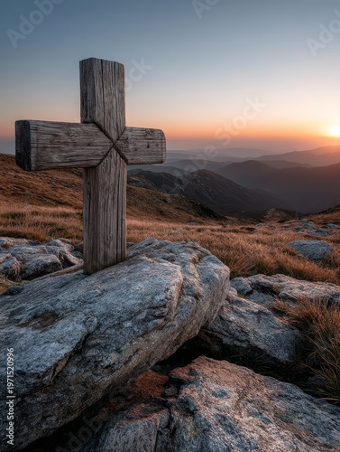 Silent witness at sunset on a mountain peak