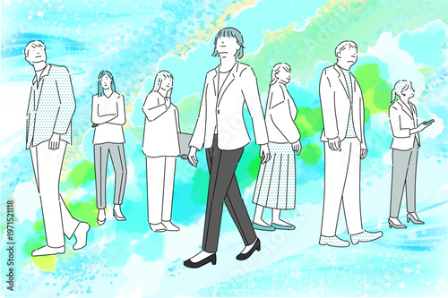 スタートアップのイメージイラストービジネスパーソンーチームワークー白バックイラスト素材