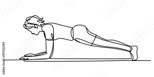 A single continuous line drawing of a person performing a plank exercise for core body strength Vector, illustration