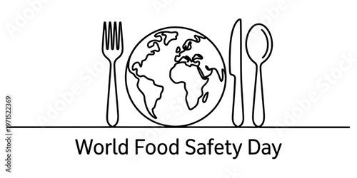 A line art illustration representing world food safety day with a globe and cutlery set icons Vector, illustration