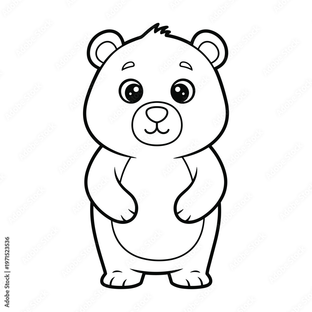 Obraz premium Cute cartoon baby bear line art illustration for children's coloring book page