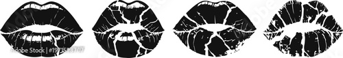 black lips kiss marks in various styles artistic lip prints design isolated on white background