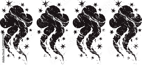 four vintage space travelers floating with stars in outer space